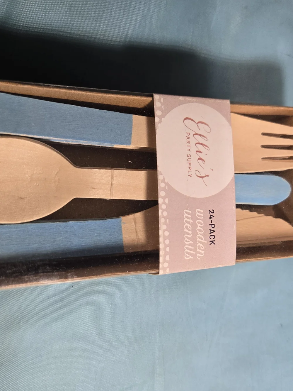 Wood Cutlery Set Blue, Party Supplies, 24 Pieces By Ellie's New Sealed